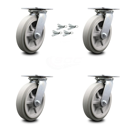 Service Caster 8 Inch Thermoplastic Rubber Caster Set with Roller Bearings and Swivel Locks SCC SCC-35S820-TPRRF-BSL-4